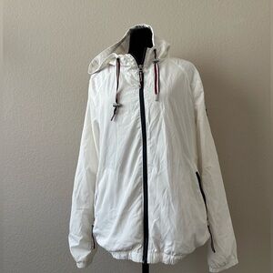 Tommy Hilfiger women's full zip hooded windbreaker jacket L, Logo,